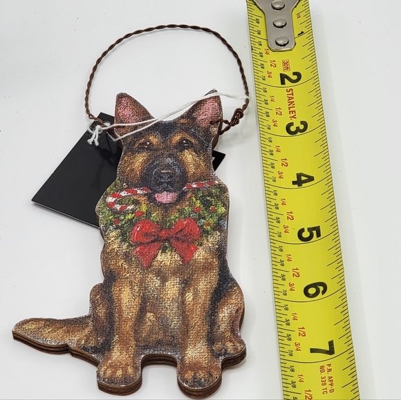 New Set of 2 Wood German Shepherd Dog Ornaments - Picture 6 of 6
